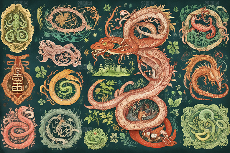 神秘植物缠绕中国风蛇图集图片