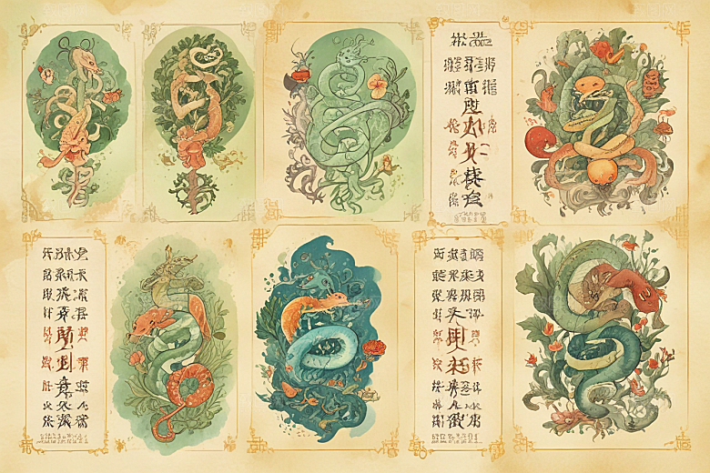 神秘植物缠绕中国风蛇图集图片