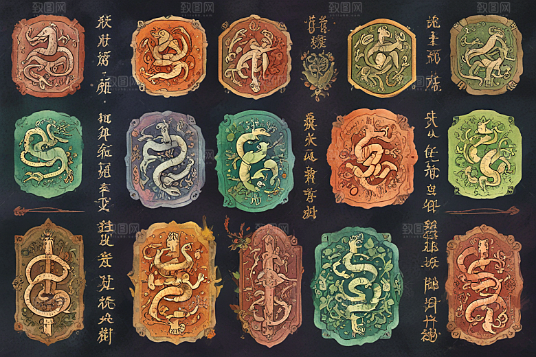 神秘植物缠绕中国风蛇图集图片