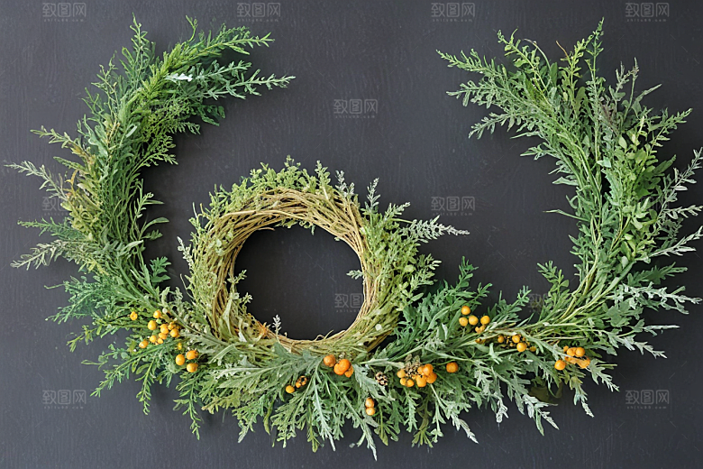 复古绿叶花环装饰画图片