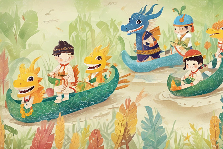 夜晚湖面龙舟游弋光影奇幻图片
