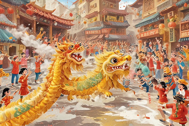 春节舞龙庆祝活动图片