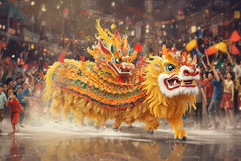 春节舞龙庆祝活动图片