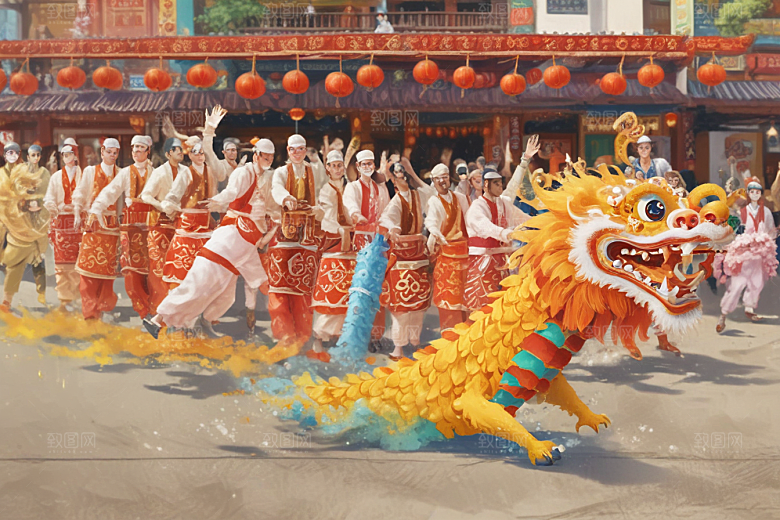 春节舞龙庆祝活动图片