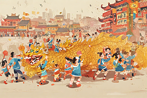 春节舞龙庆祝活动图片