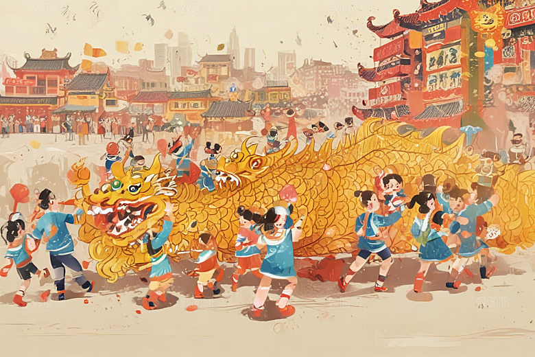 春节舞龙庆祝活动图片