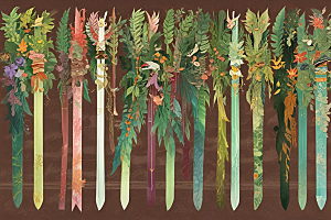 华丽龙首绿叶缠绕剑阵图片