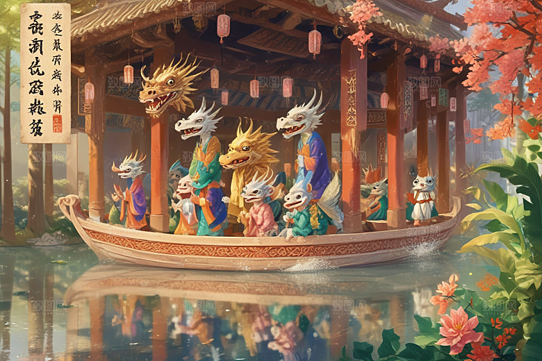 齐天大圣率兽乘龙舟竞渡图片
