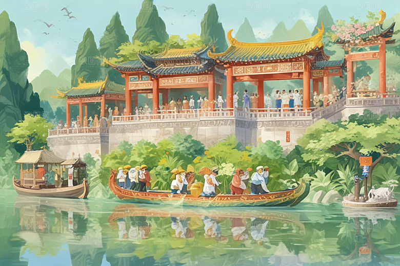 齐天大圣率兽乘龙舟竞渡图片