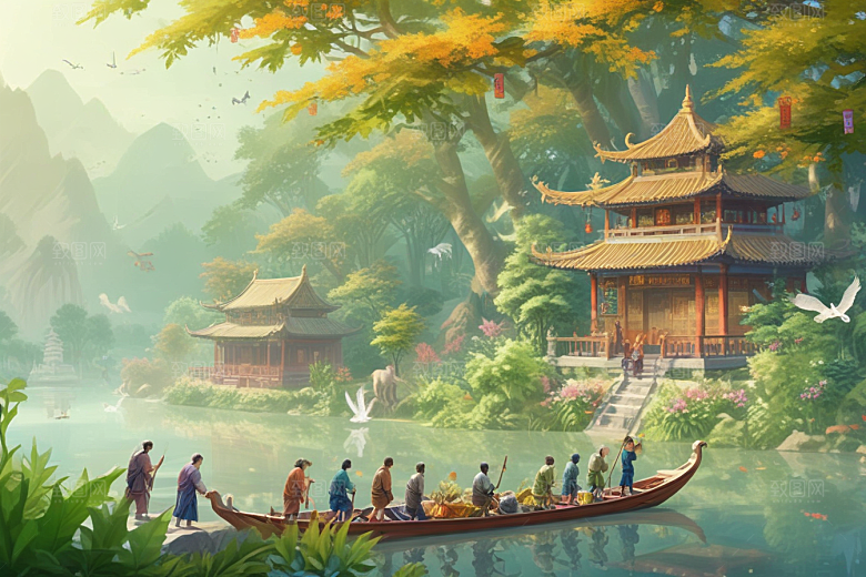 齐天大圣率兽乘龙舟竞渡图片