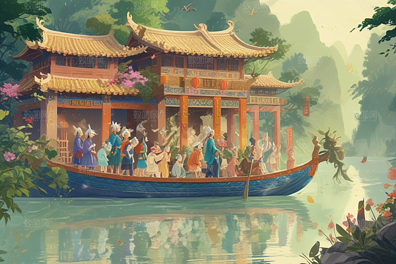 齐天大圣率兽乘龙舟竞渡图片