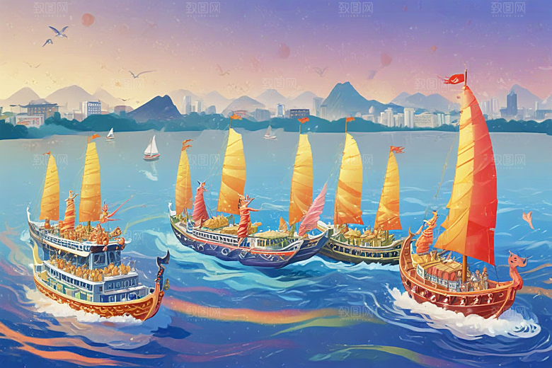华丽龙舟破浪航图片