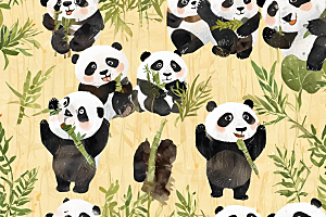 三只大熊猫悠享竹林乐图片