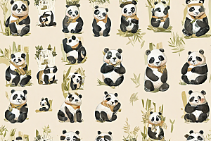 三只大熊猫悠享竹林乐图片
