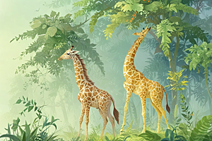 长颈鹿漫步热带丛林图片