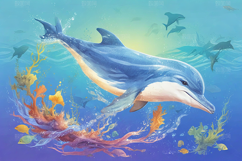 可爱海豚卡通插画图片