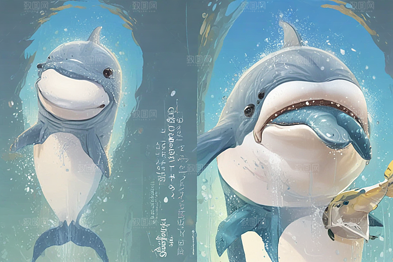 可爱海豚卡通插画图片