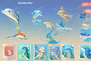 可爱海豚卡通插画图片