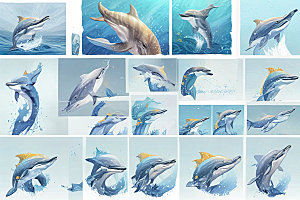 可爱海豚卡通插画图片