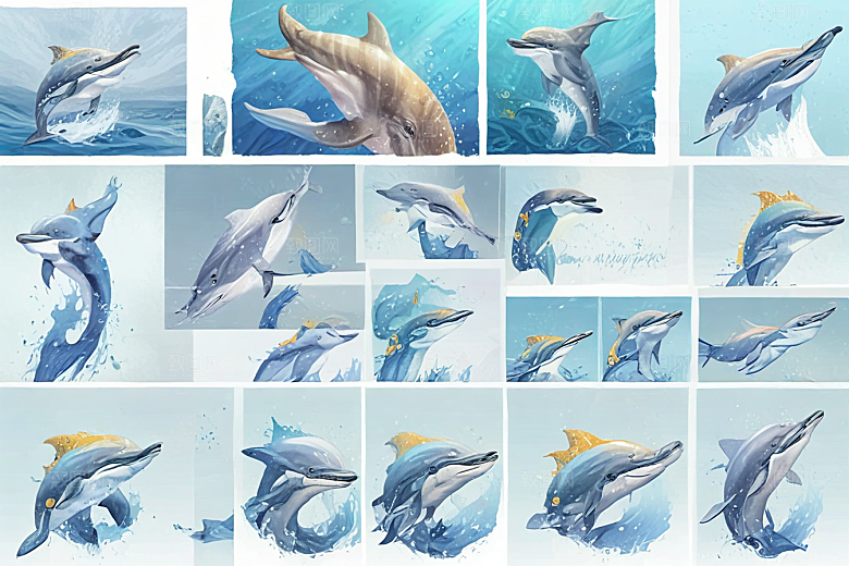 可爱海豚卡通插画图片