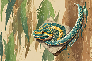 树叶纹理绿色蛇图片