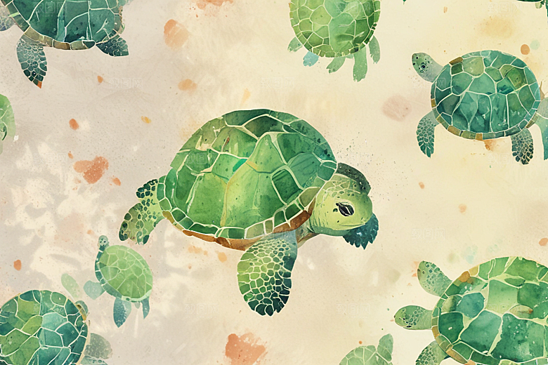 海洋生物插画一只巨大海龟图片