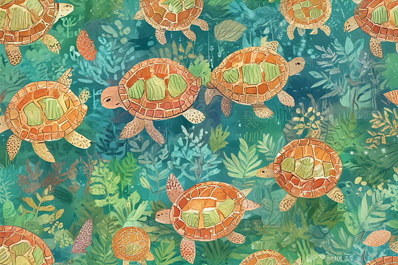 海洋生物插画一只巨大海龟图片