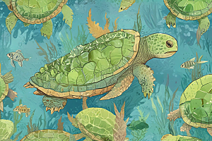 海洋生物插画一只巨大海龟图片