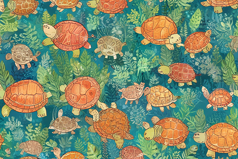 海洋生物插画一只巨大海龟图片