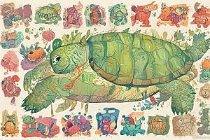 海洋生物插画一只巨大海龟图片