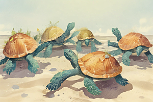 海洋生物插画一只巨大海龟图片