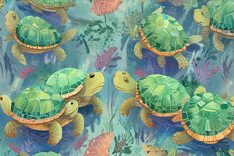 海洋生物插画一只巨大海龟图片