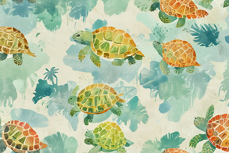 海洋生物插画一只巨大海龟图片