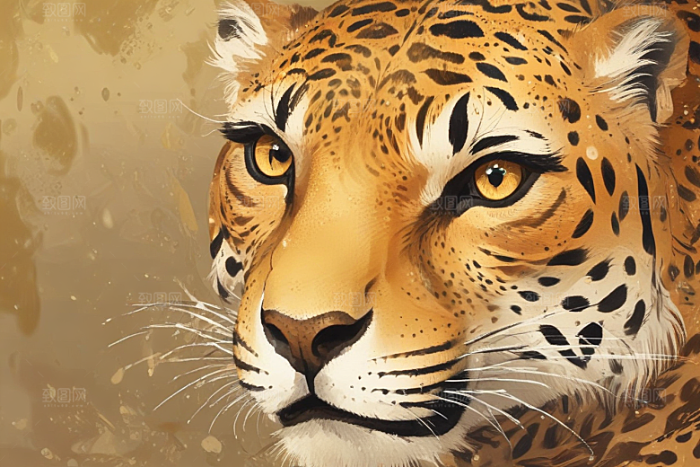 猎豹威猛艺术插画印象图片