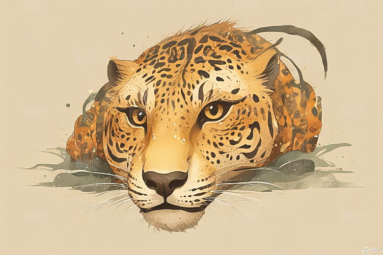 猎豹威猛艺术插画印象图片