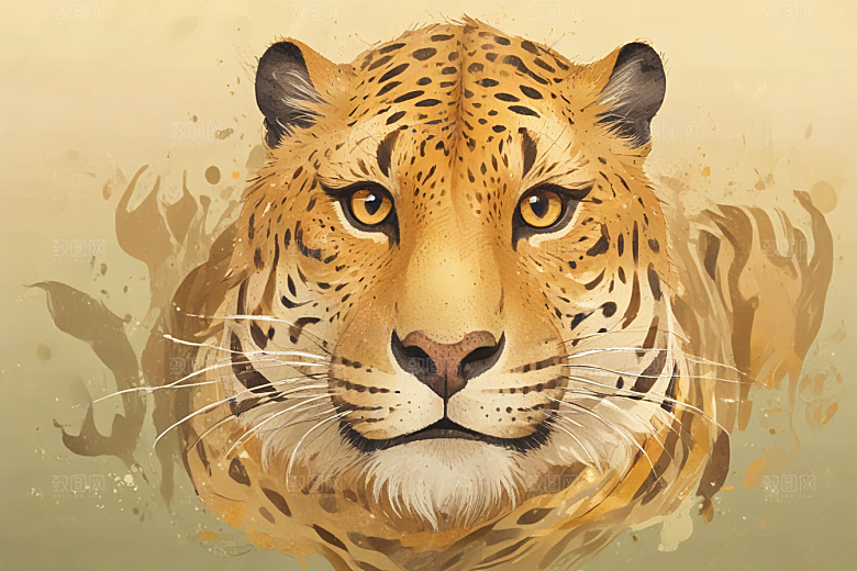 猎豹威猛艺术插画印象图片