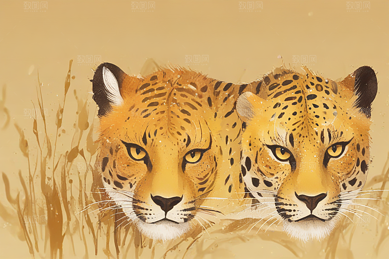 猎豹威猛艺术插画印象图片