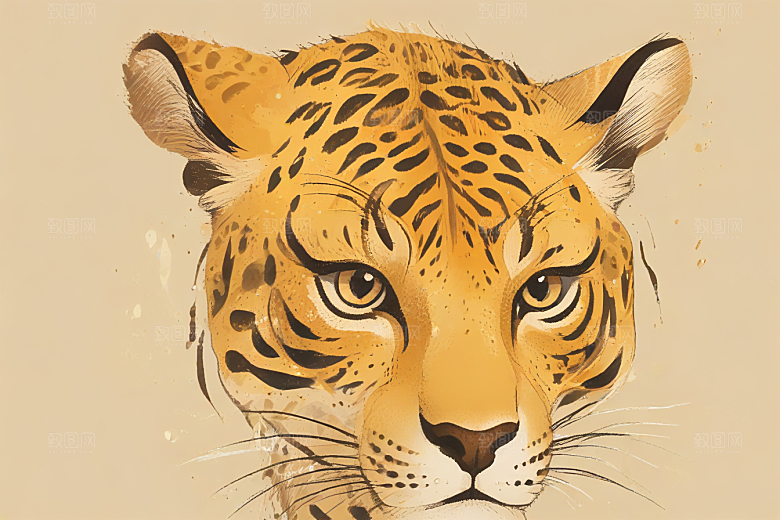 猎豹威猛艺术插画印象图片