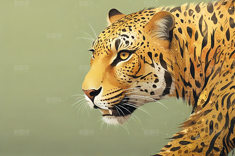 猎豹威猛艺术插画印象图片