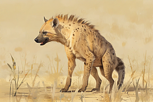 真实感动物插画斑鬣狗图片