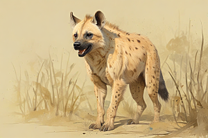 真实感动物插画斑鬣狗图片