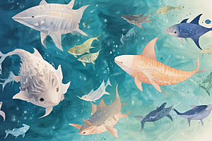 海底世界手绘画多种鱼类生动呈现图片