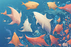 海底世界手绘画多种鱼类生动呈现图片