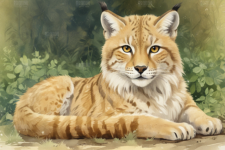 草原上的猫动物插画图片