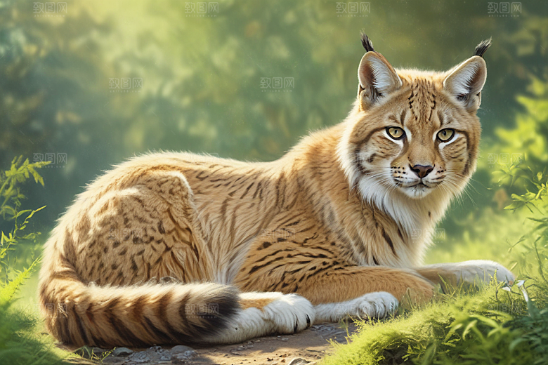 草原上的猫动物插画图片