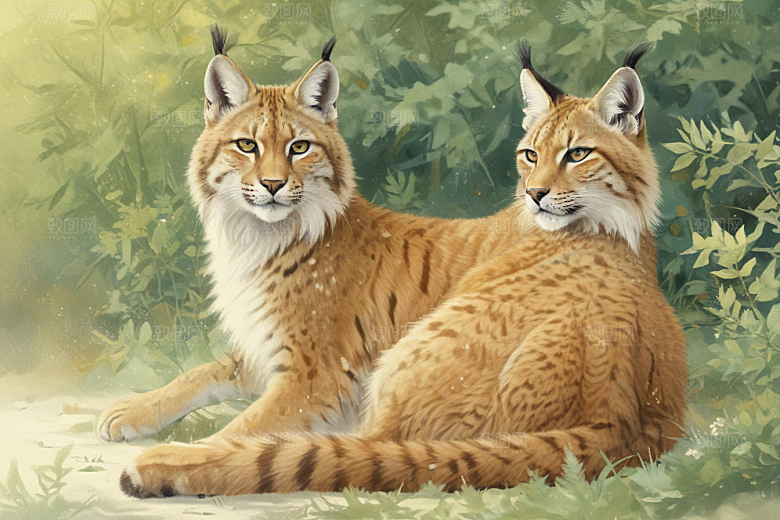 草原上的猫动物插画图片