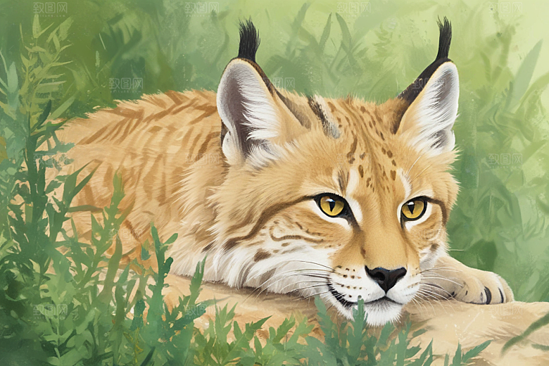 草原上的猫动物插画图片