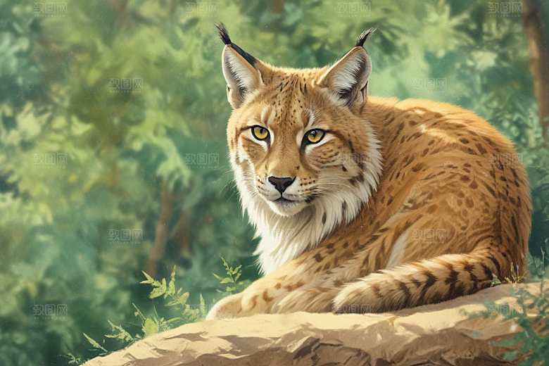 草原上的猫动物插画图片