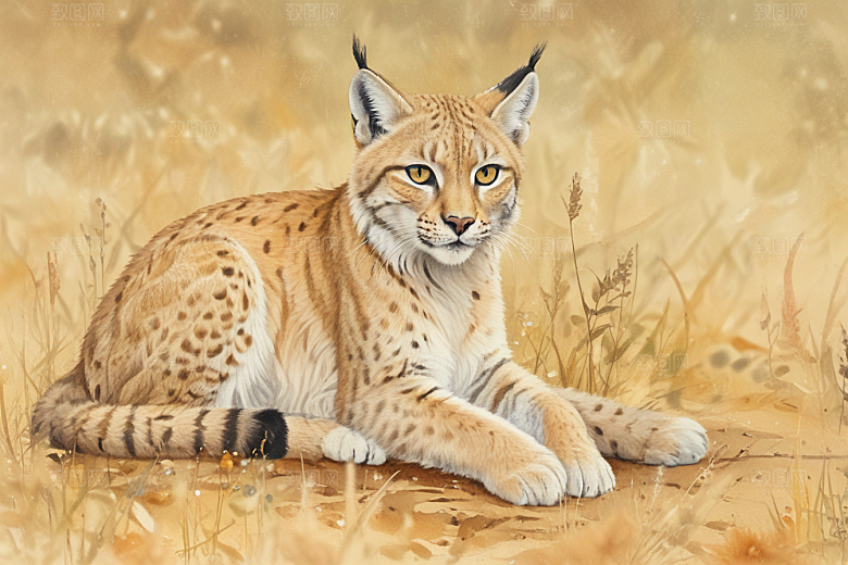草原上的猫动物插画图片