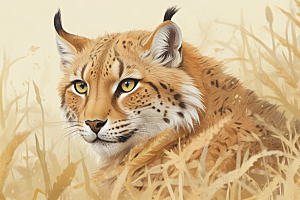 草原上的猫动物插画图片